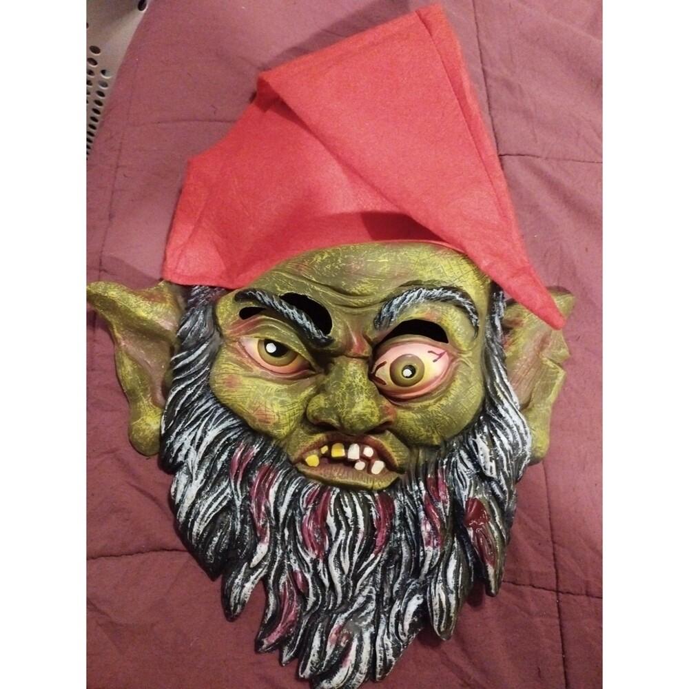 Evil Gnome Adult Rubber Halloween Mask With Felt Hat